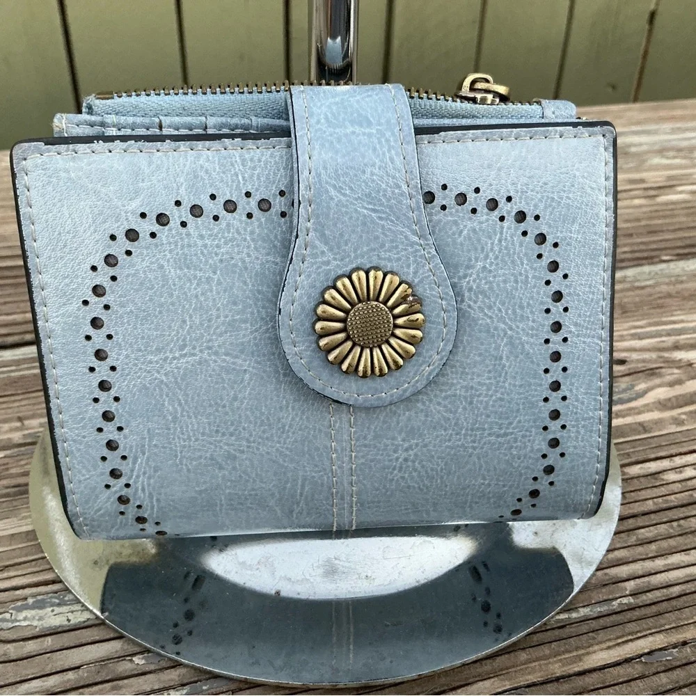 Blue Women's Wallet with Floral Accent